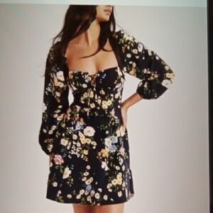 Abercrombie & Fitch Navy Floral Mini Dress Milkmaid Spring Flirty Womens XS